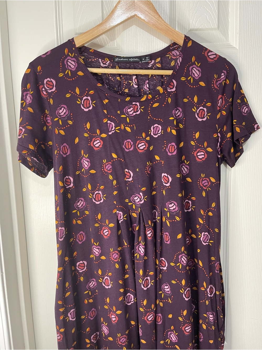 Gudrun Sjoden Purple Whimsical Floral Organic Cotton Midi Dress with Pockets Med - Picture 2 of 5